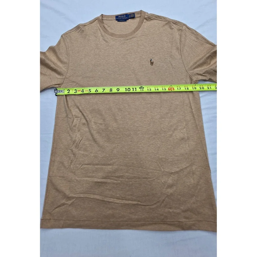 Polo Ralph Lauren Mens Classic Fit Long Sleeve T-Shirt Tan Heather Small